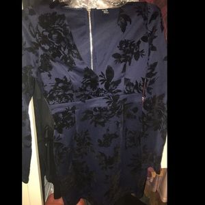 Navy Dress with suede black flowers